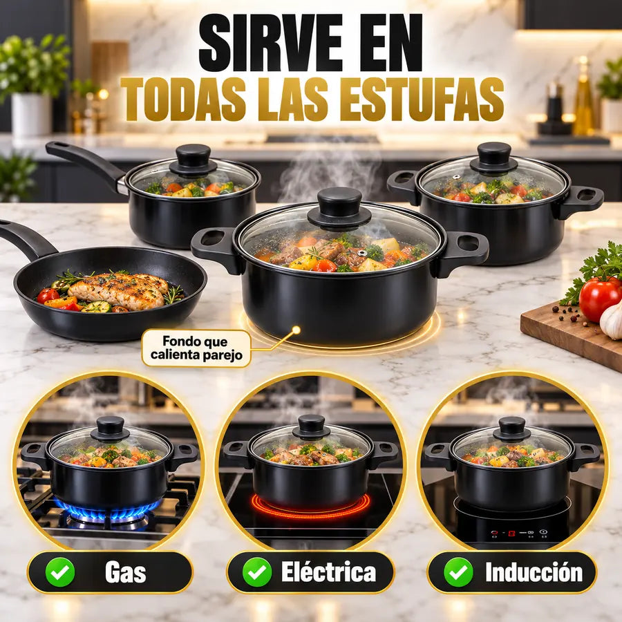 Sirve en estufas de gas, eléctricas y de inducción
