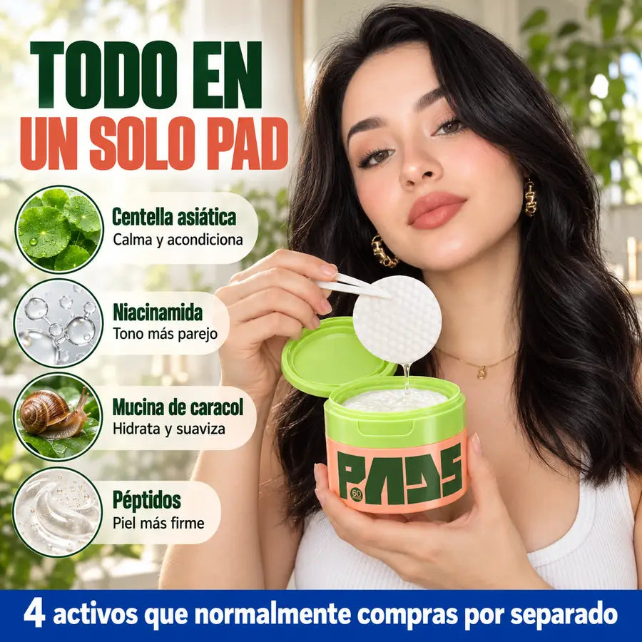 Todo en un solo pad: centella asiática, niacinamida, mucina de caracol y péptidos