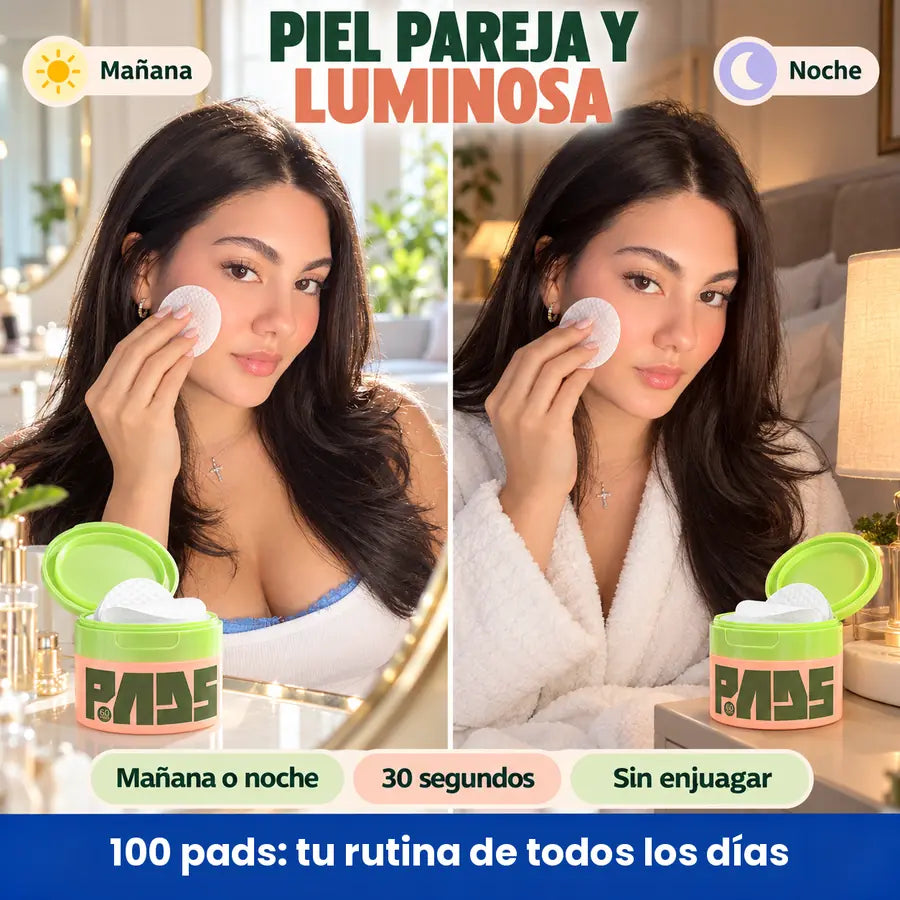 Piel pareja y luminosa: úsalo mañana y noche. 100 pads, tu rutina de todos los días